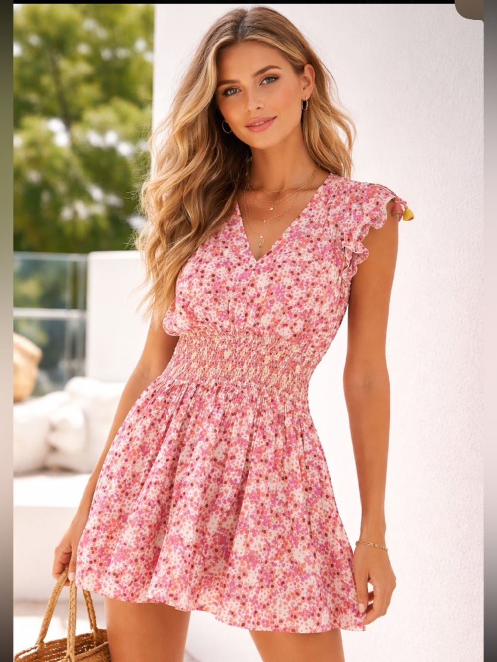 NWT MEDIUM POUPETTE ST BARTH MINI DRESS RACHEL SMOCKED VISCOSE PRINT GERBERA